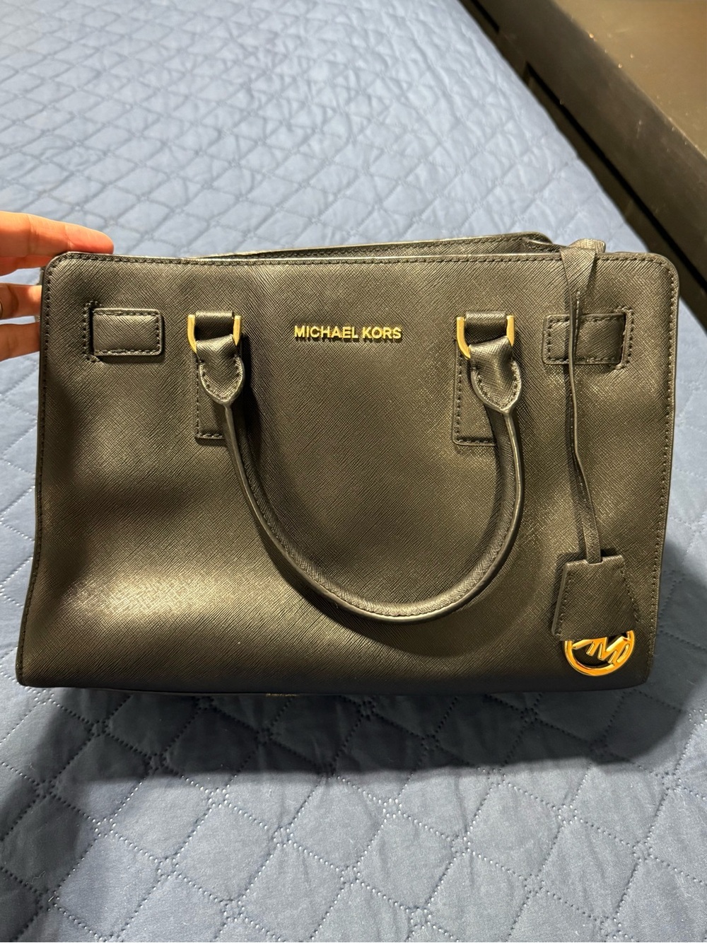 Michael Kors Black Leather Satchel with Gold Hardware